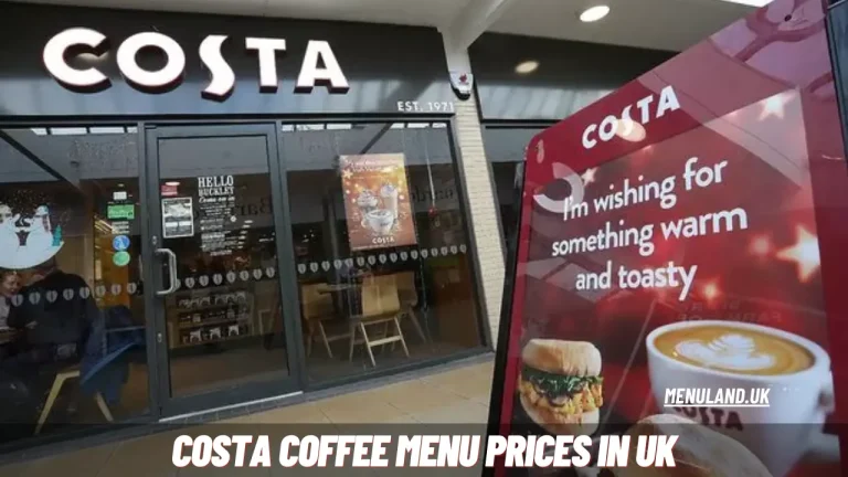 Costa Coffee Menu Prices in UK